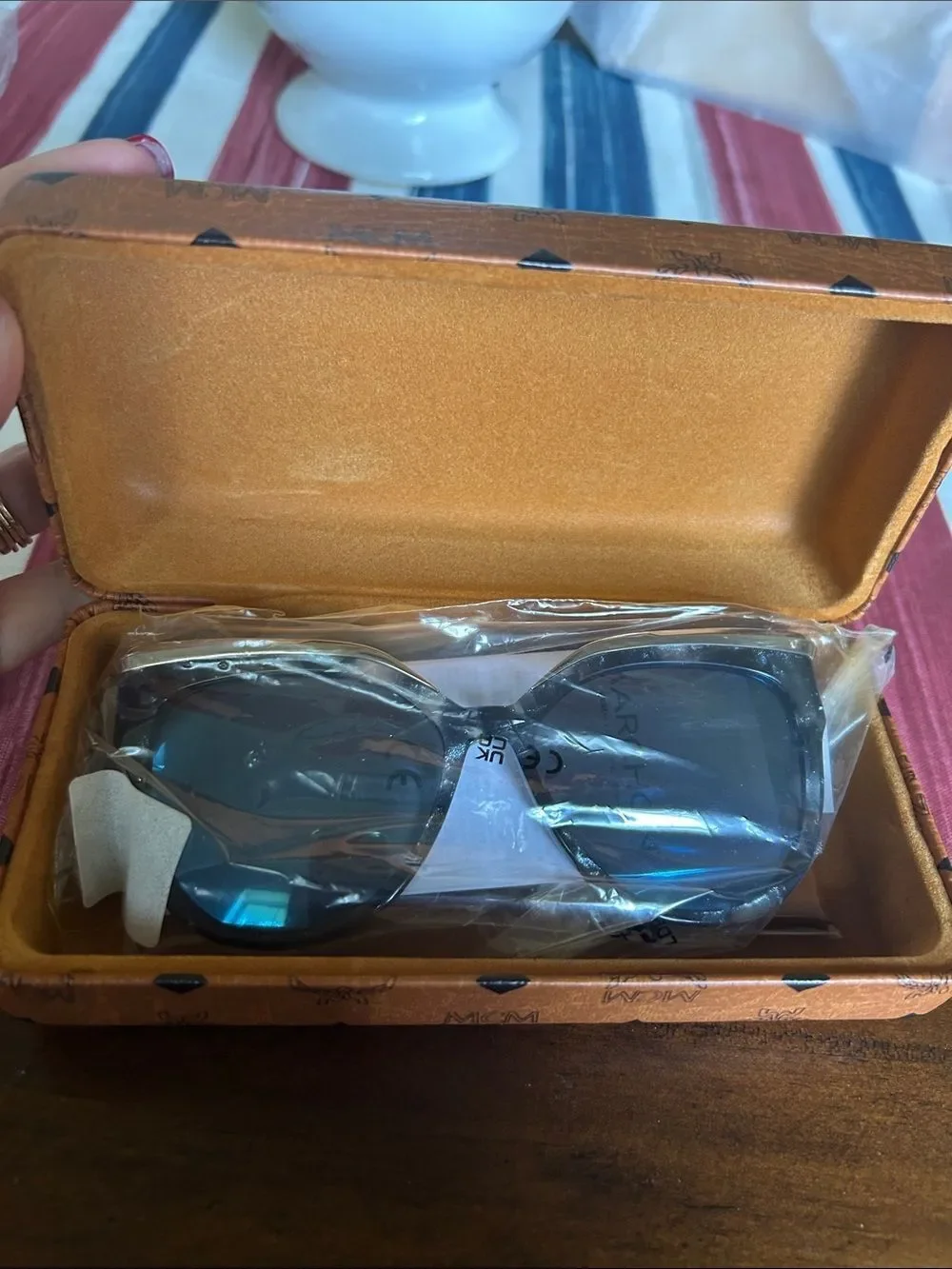 MCM glasses new with Cognac Visetos Long Wallet with Gold Plaque
